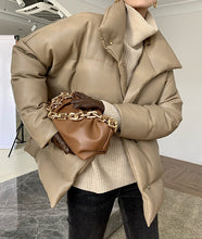 Load image into Gallery viewer, faux leather duck feather filled puff coat
